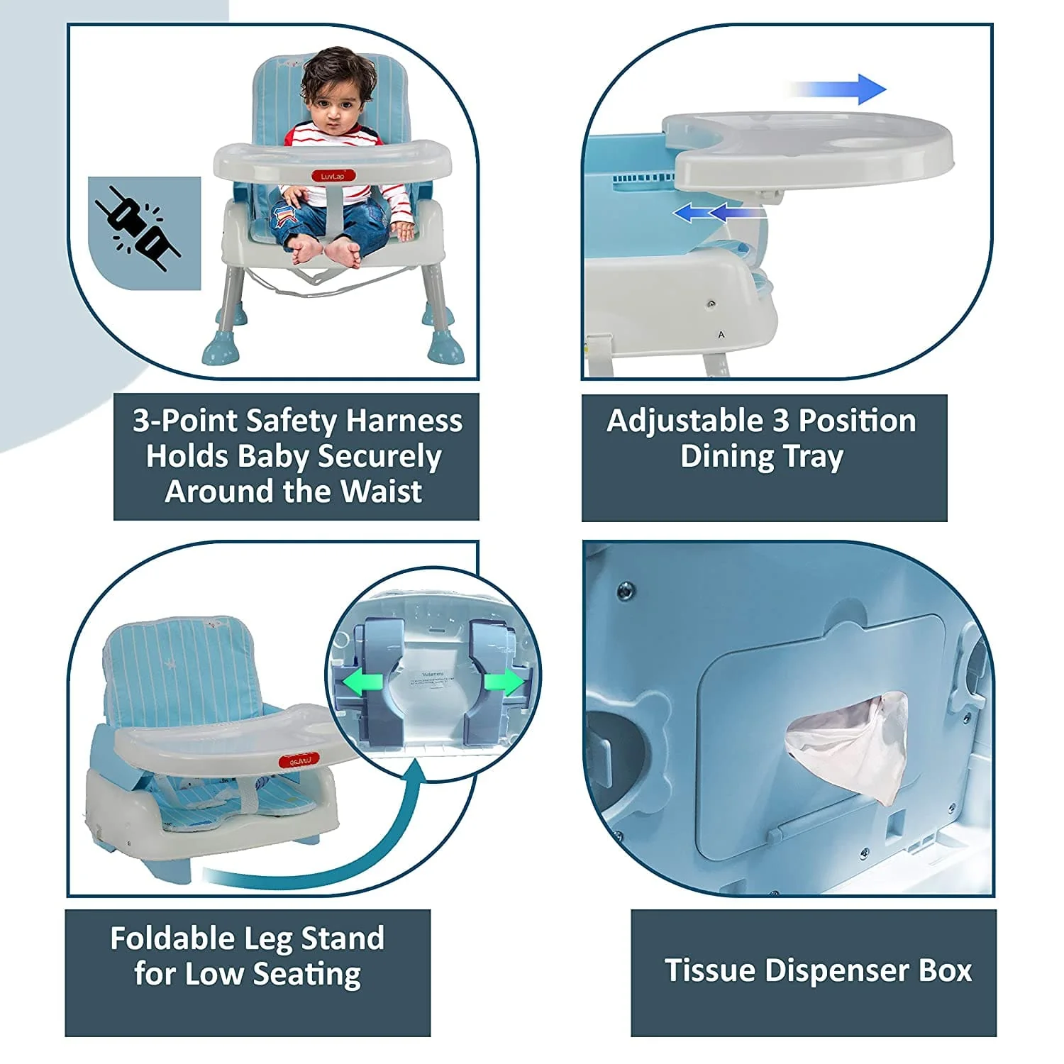 4-In-1 Baby High Chair, Blue - Image 5