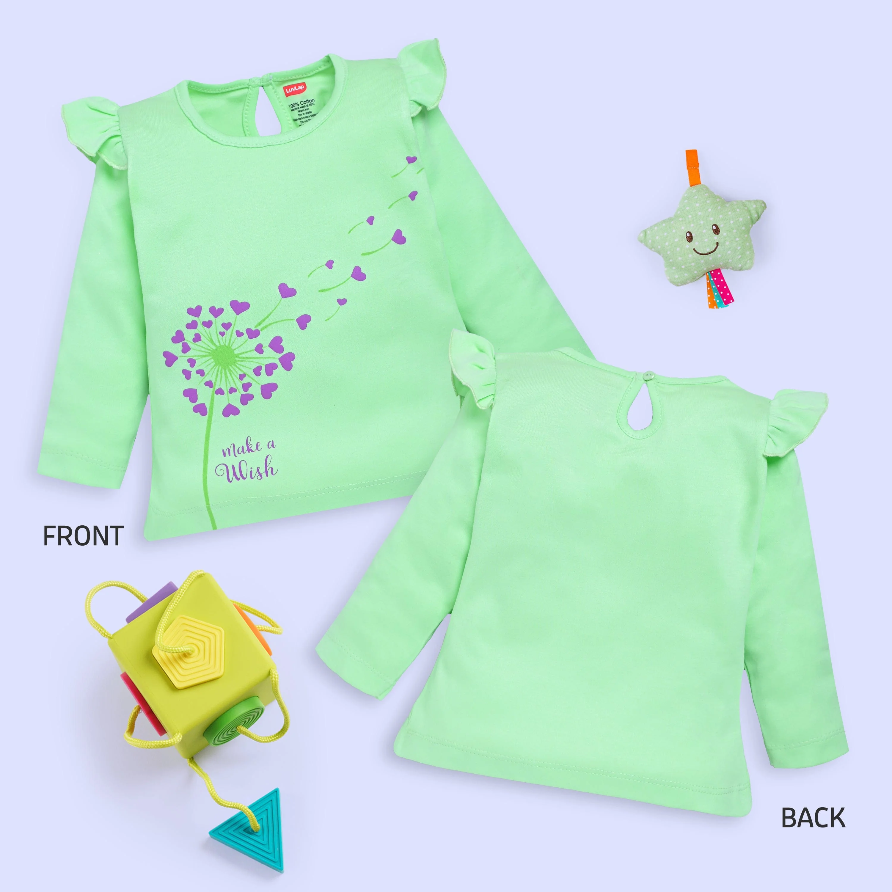 Baby Girls 100% Cotton Full Sleeve Girls Top Pack Of 4, Light Peach, Coral Quartz, Mint & Paradise Green - Image 4