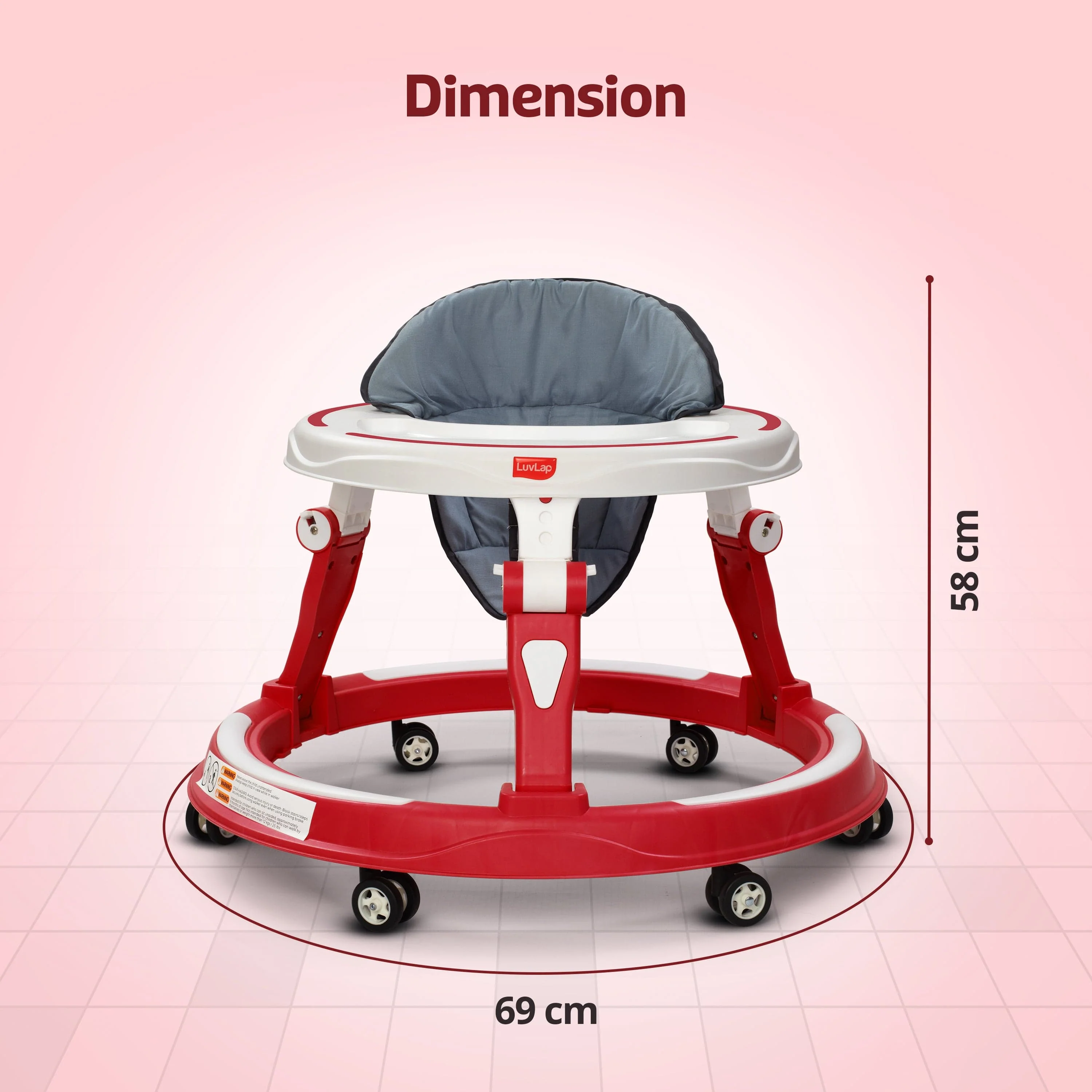 Elegant 360° Baby Walker 9+ Months | 3 Level Height Adjustment Walker/Advanced Baby Activity Walker, Raspberry - Image 7