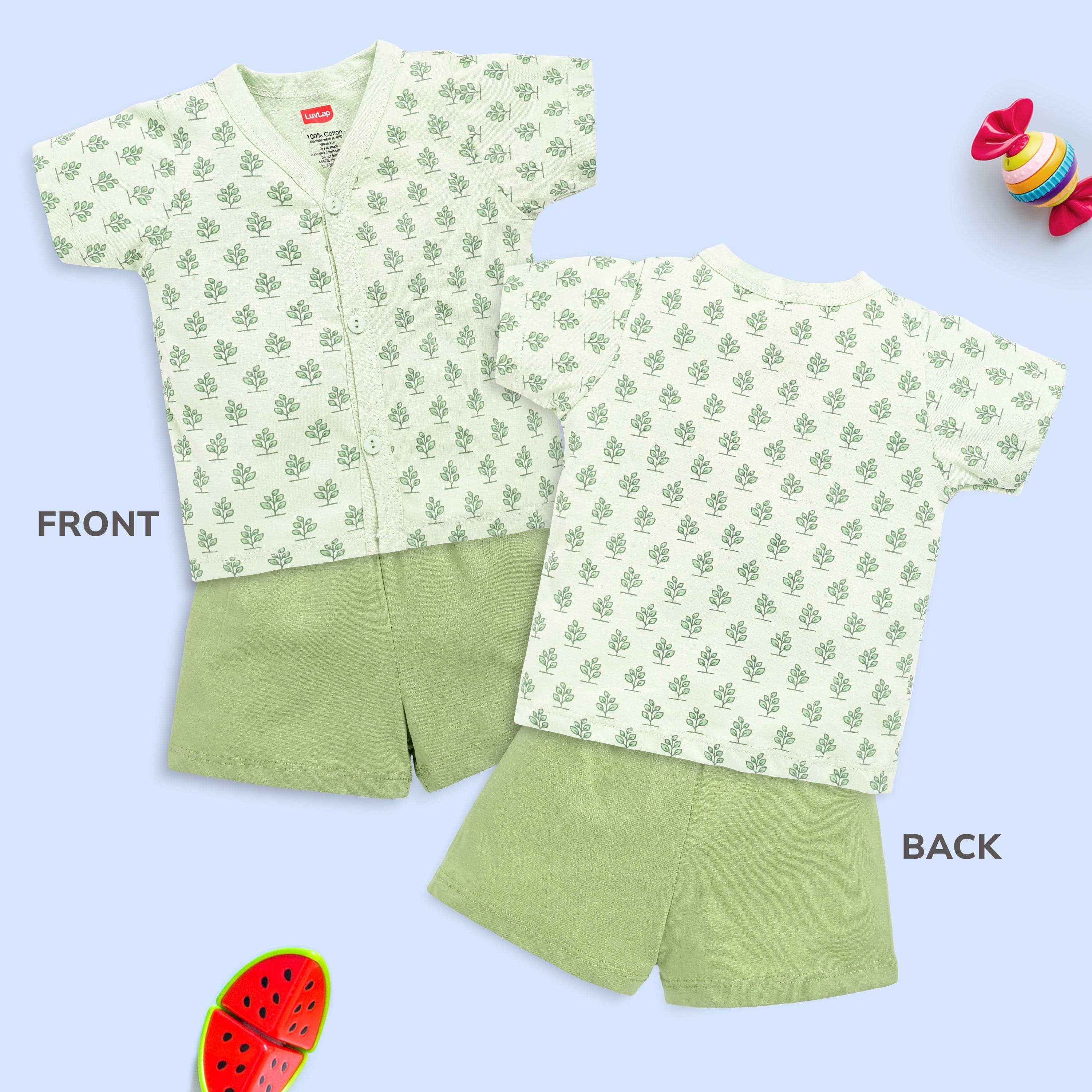 Baby Boys & Baby Girls Pack Of 3 Half Sleeve Jhabla & Shorts Set 100% Cotton - Image 10