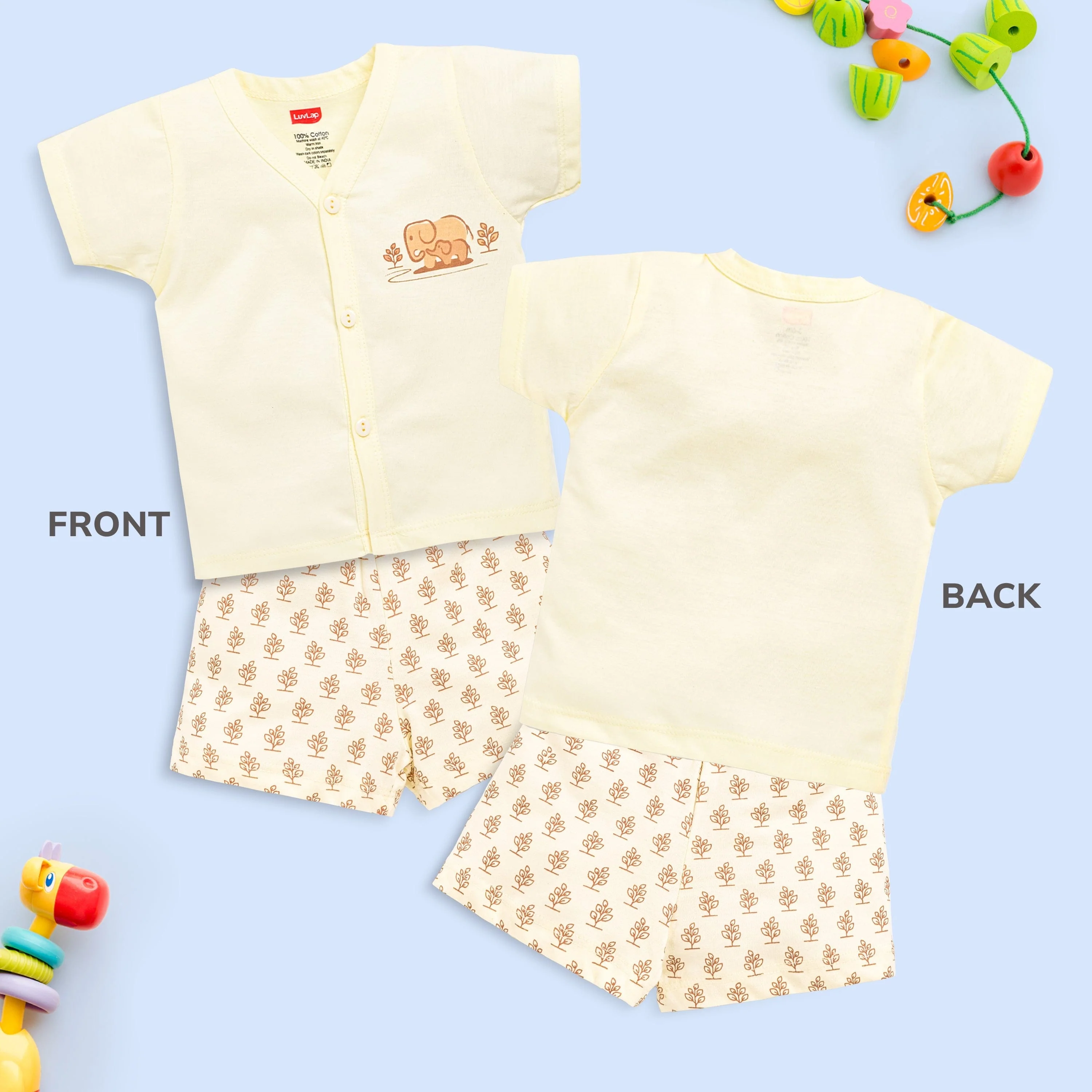 Baby Boys & Baby Girls Pack Of 3 Half Sleeve Jhabla & Shorts Set 100% Cotton - Image 11