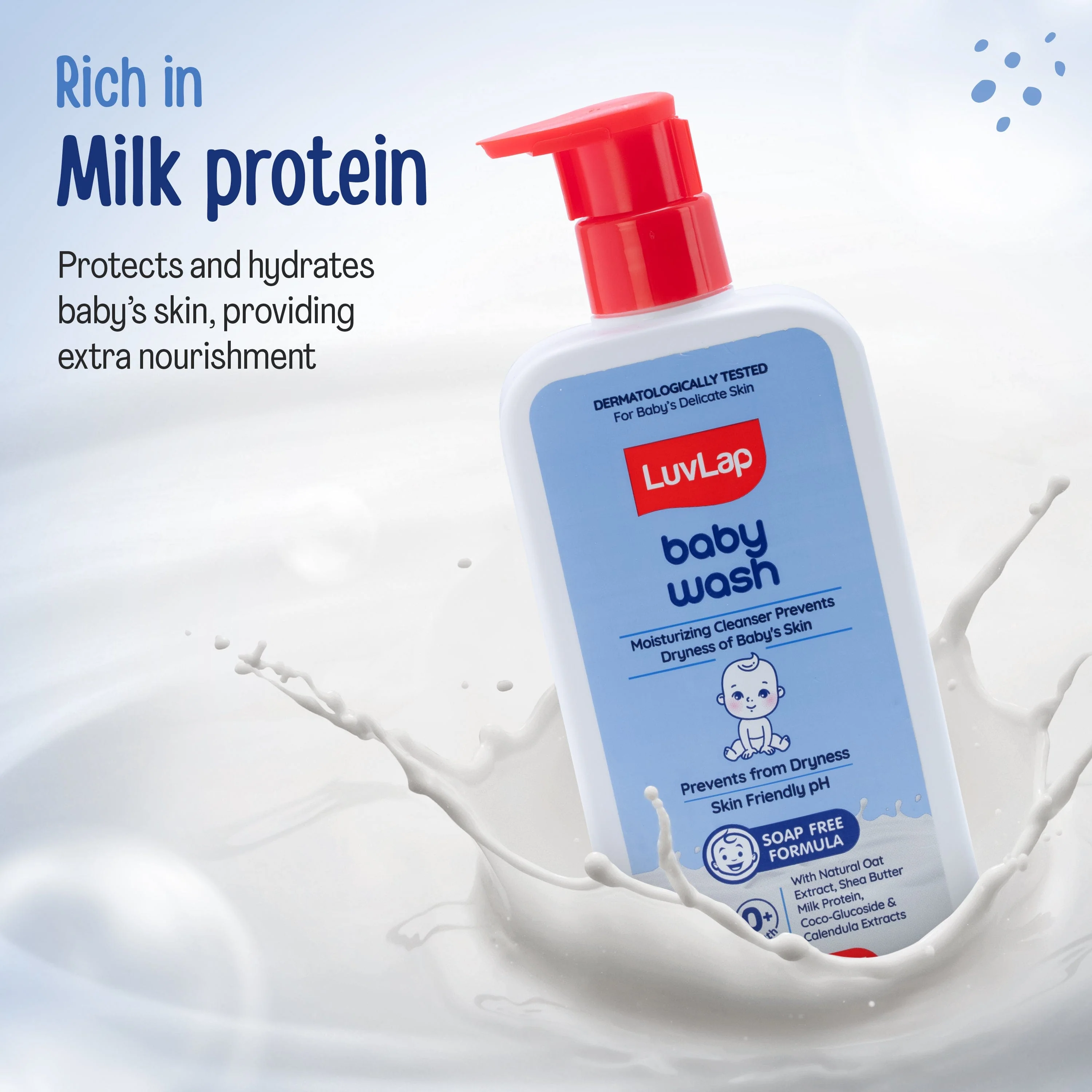 LuvLap Baby Wash - 400ml, with Milk Protein, Oatmeal, Shea Butter and Vitamin E, Soap Free, Baby Wash for Baby Bath, Natural, pH Balanced & Paraben Free, Dermatologically Tested - Image 3