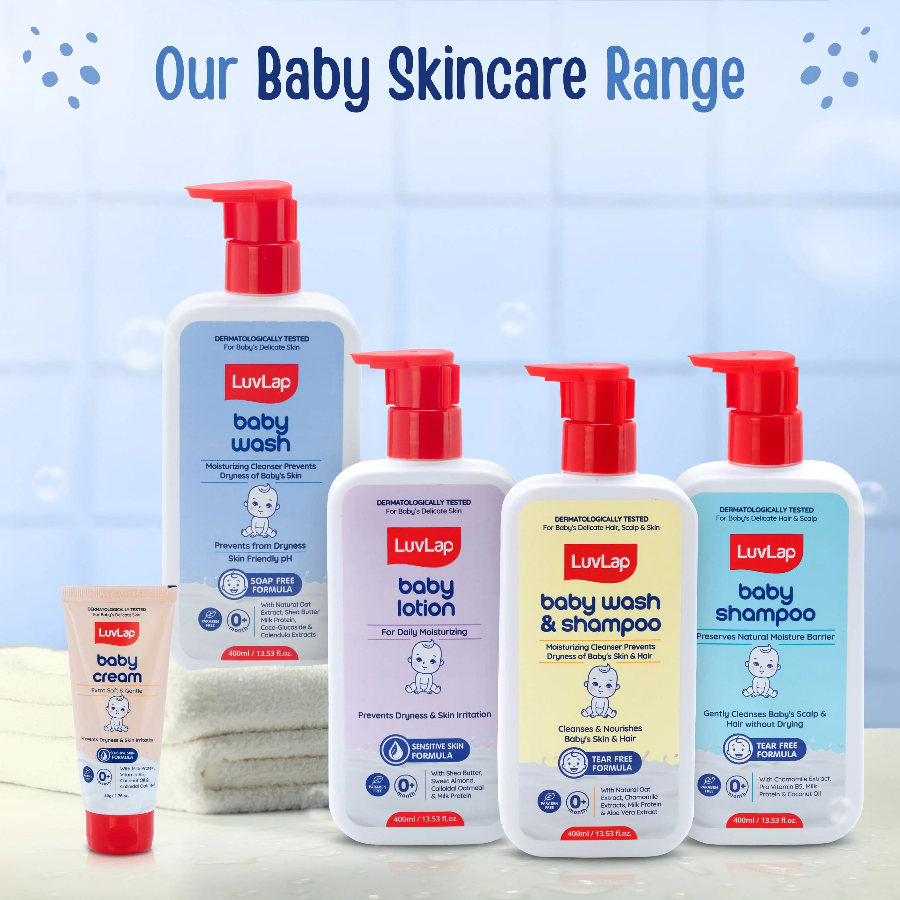 LuvLap Baby Wash - 400ml, with Milk Protein, Oatmeal, Shea Butter and Vitamin E, Soap Free, Baby Wash for Baby Bath, Natural, pH Balanced & Paraben Free, Dermatologically Tested - Image 7