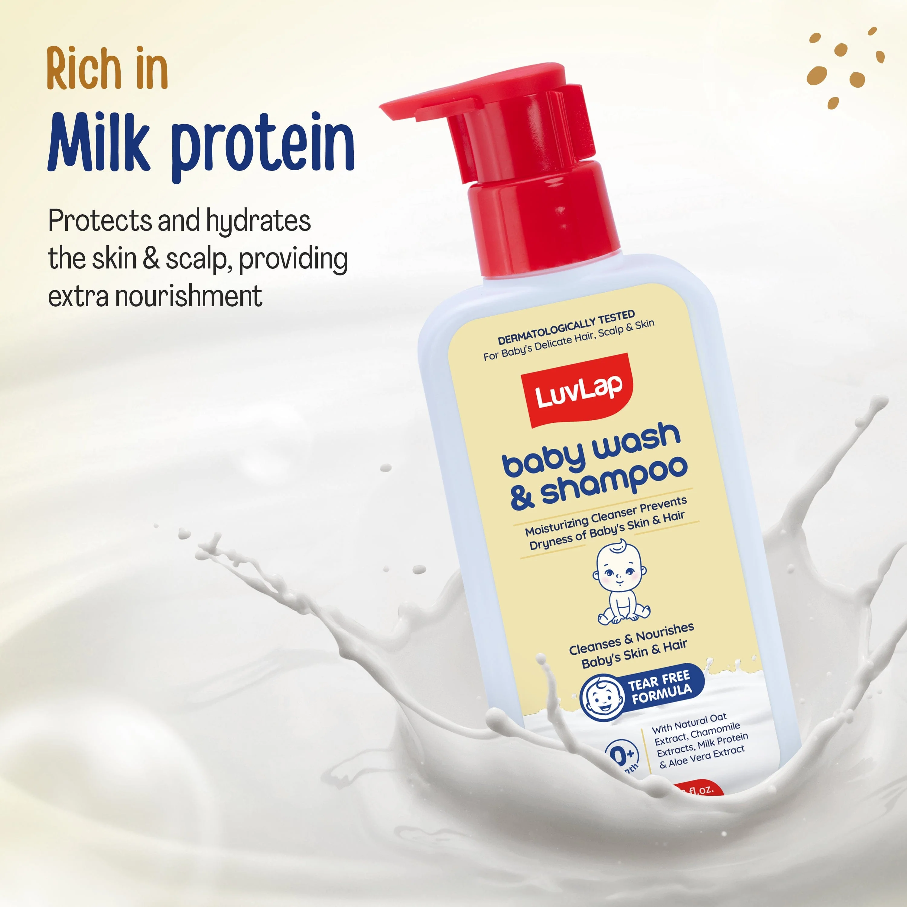 LuvLap Baby Wash & Shampoo - 400ml with Chamomile, Milk Protein, Oatmeal & Shea Butter, Paraben Free, Tear Free, Soap Free, Rich Moisturised Skin & Soft Hair, Baby Body Wash, Dermatologically Tested - Image 3