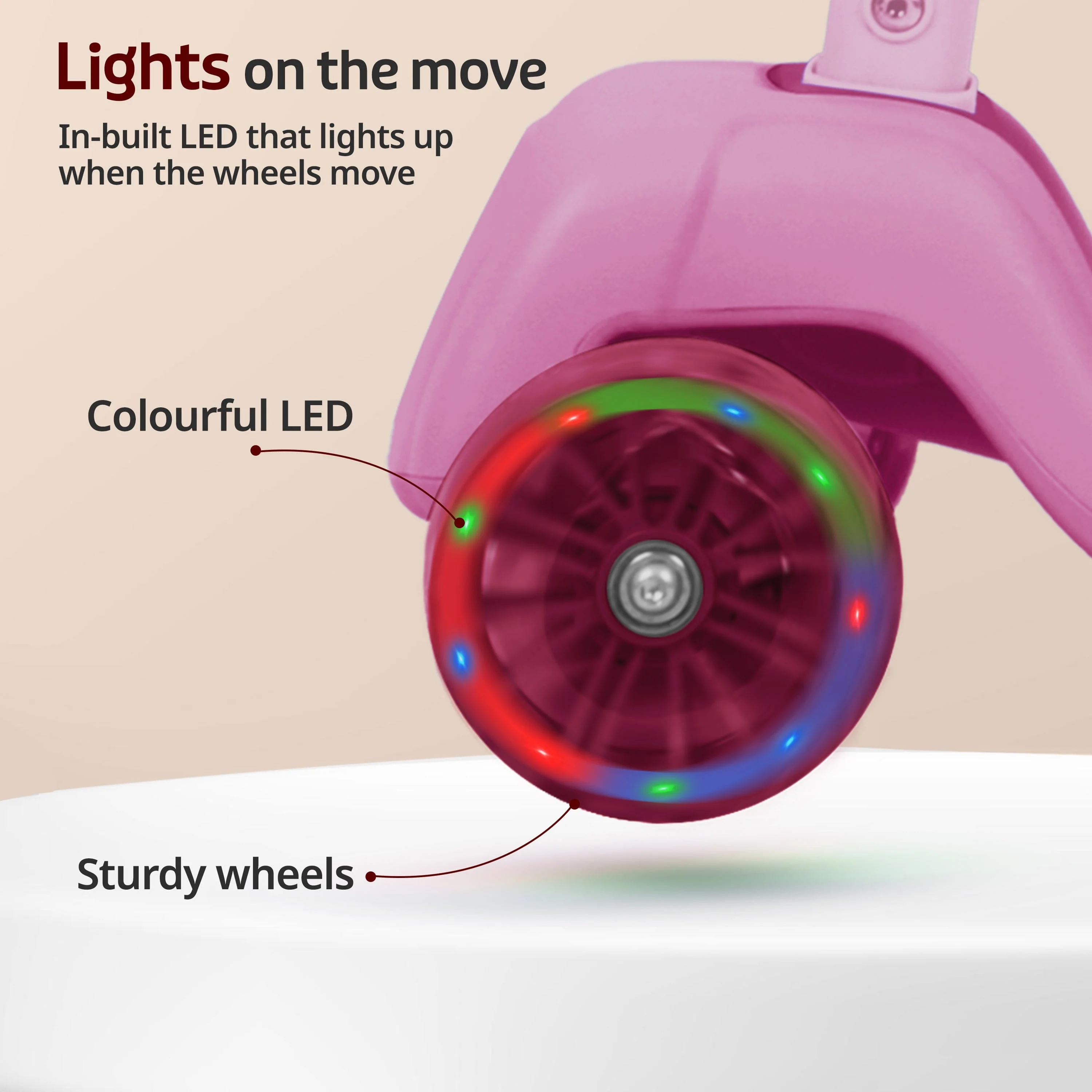 Elegant Scooter for Kids- Toddler 3-Wheel Kick Scooter with LED Lights | Stable Wide Deck for 3-10Year | Adjustable Height & Easy-Grip Handlebars | Fun Outdoor gear for Kids, Pink - Image 6
