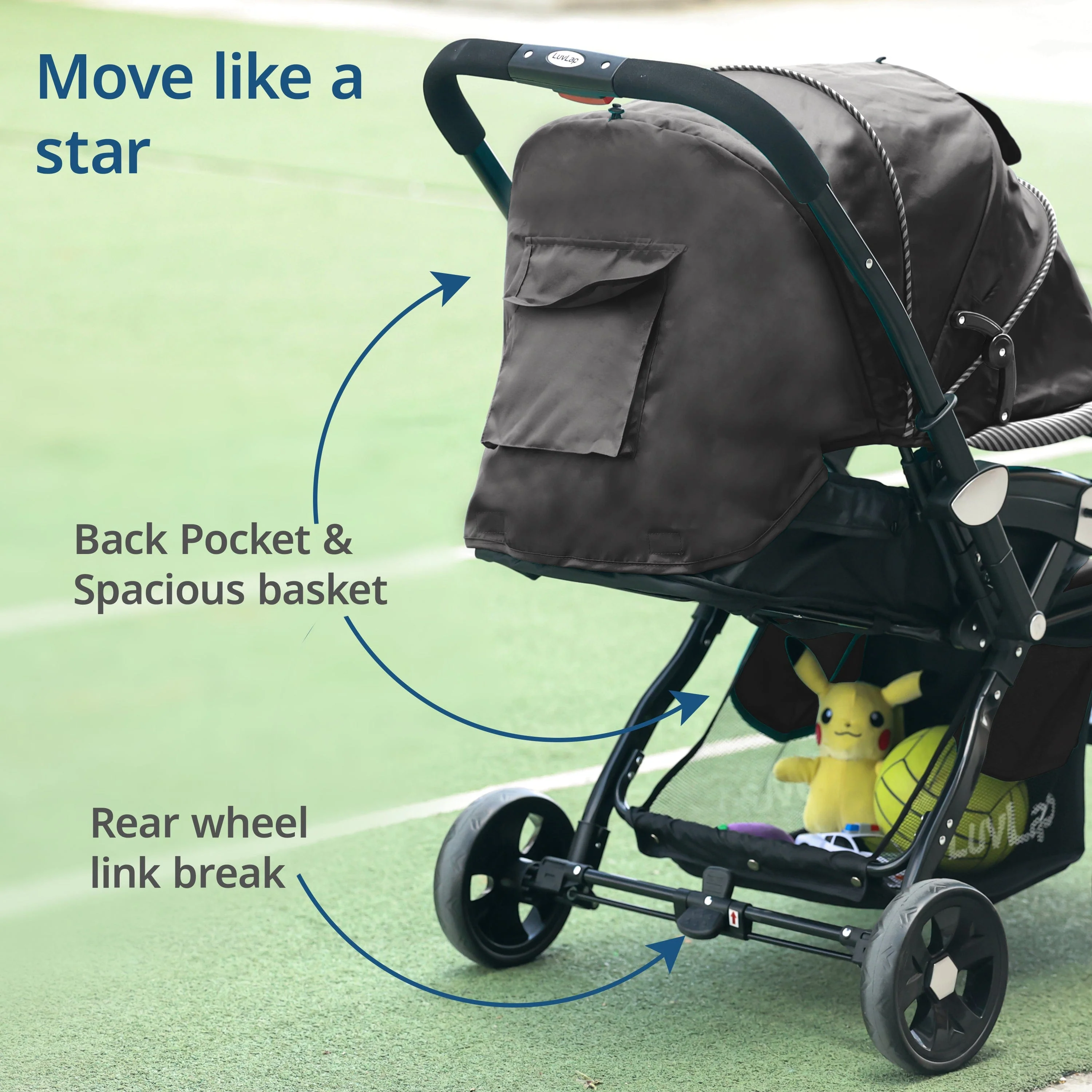 Galaxy Baby Stroller, Pram for Baby with 5 Point Safety Harness, Spacious Cushioned seat with Multi Level seat Recline, Easy Fold, Lightweight Stroller for 0 to 3 Years (Black) - Image 4