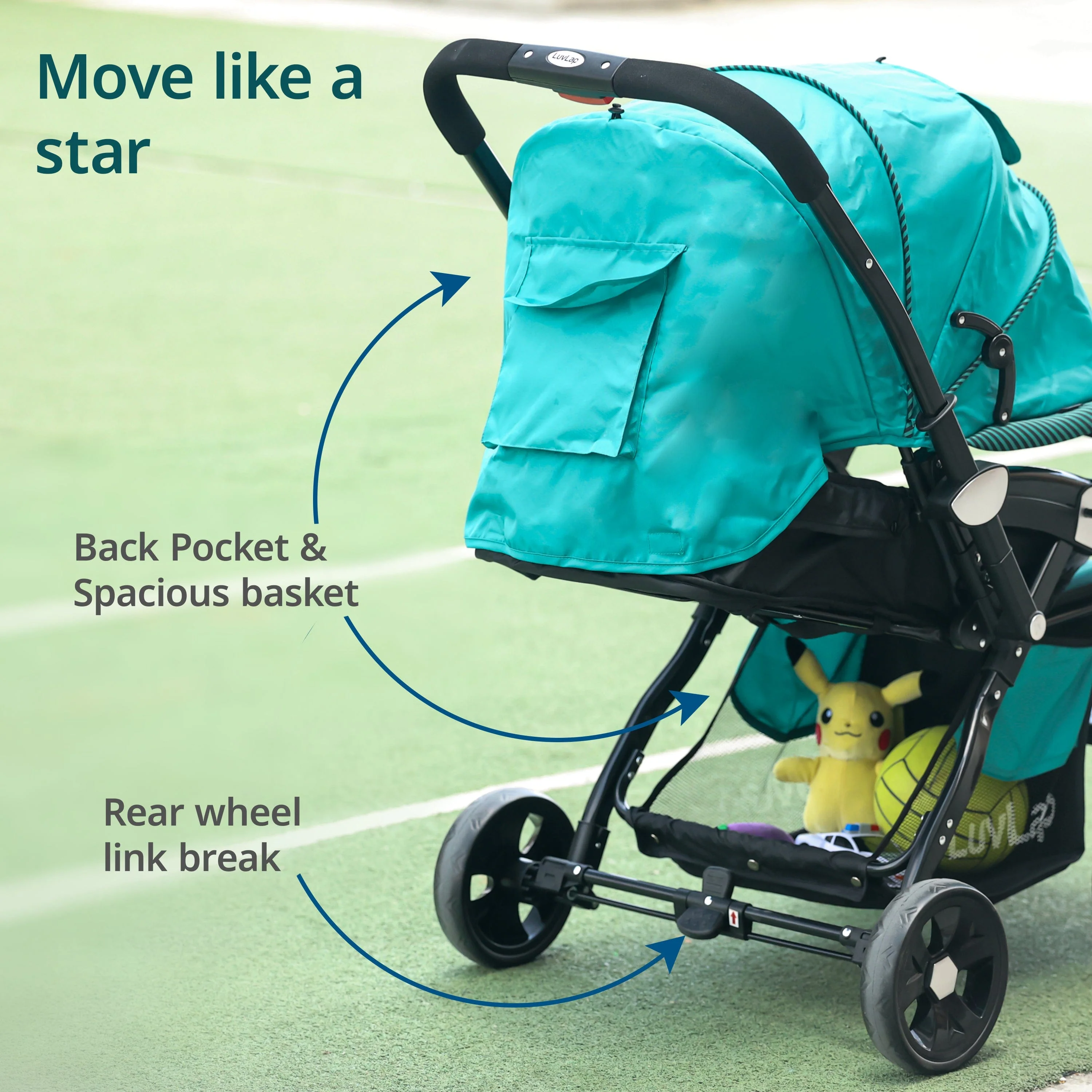Galaxy Baby Stroller, Pram for Baby with 5 Point Safety Harness, Spacious Cushioned seat with Multi Level seat Recline, Easy Fold, Lightweight Stroller for 0 to 3 Years (Green & Black) - Image 4