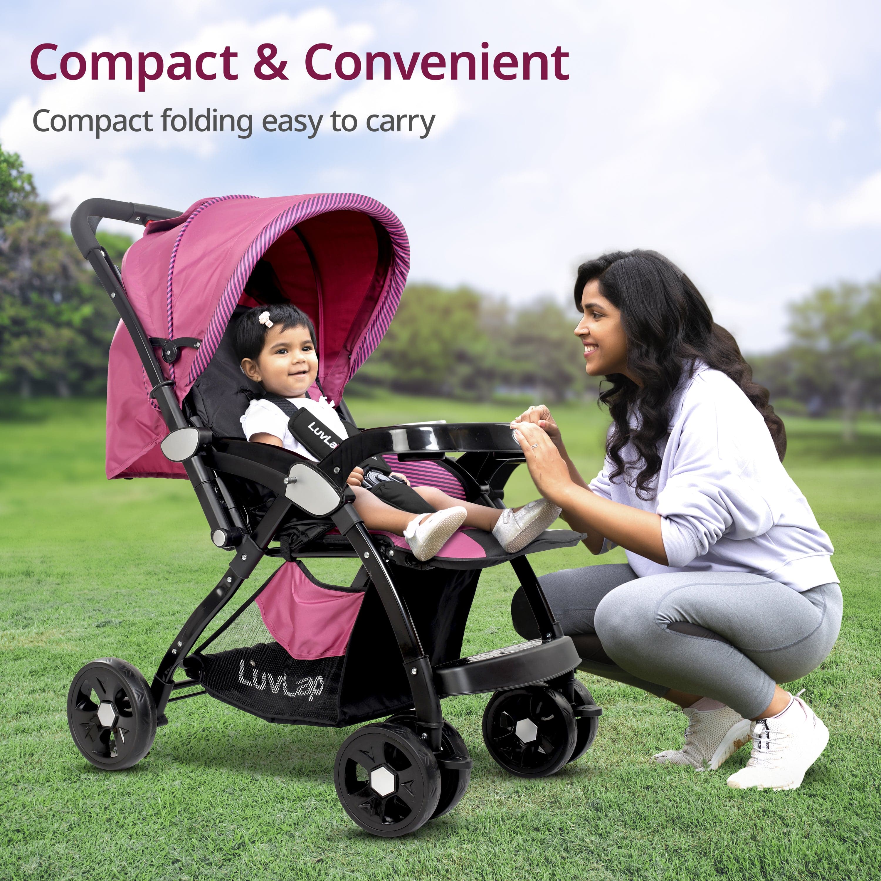 Galaxy Baby Stroller, Pram for Baby with 5 Point Safety Harness, Spacious Cushioned seat with Multi Level seat Recline, Easy Fold, Lightweight Stroller for 0 to 3 Years (Pink & Black) - Image 7