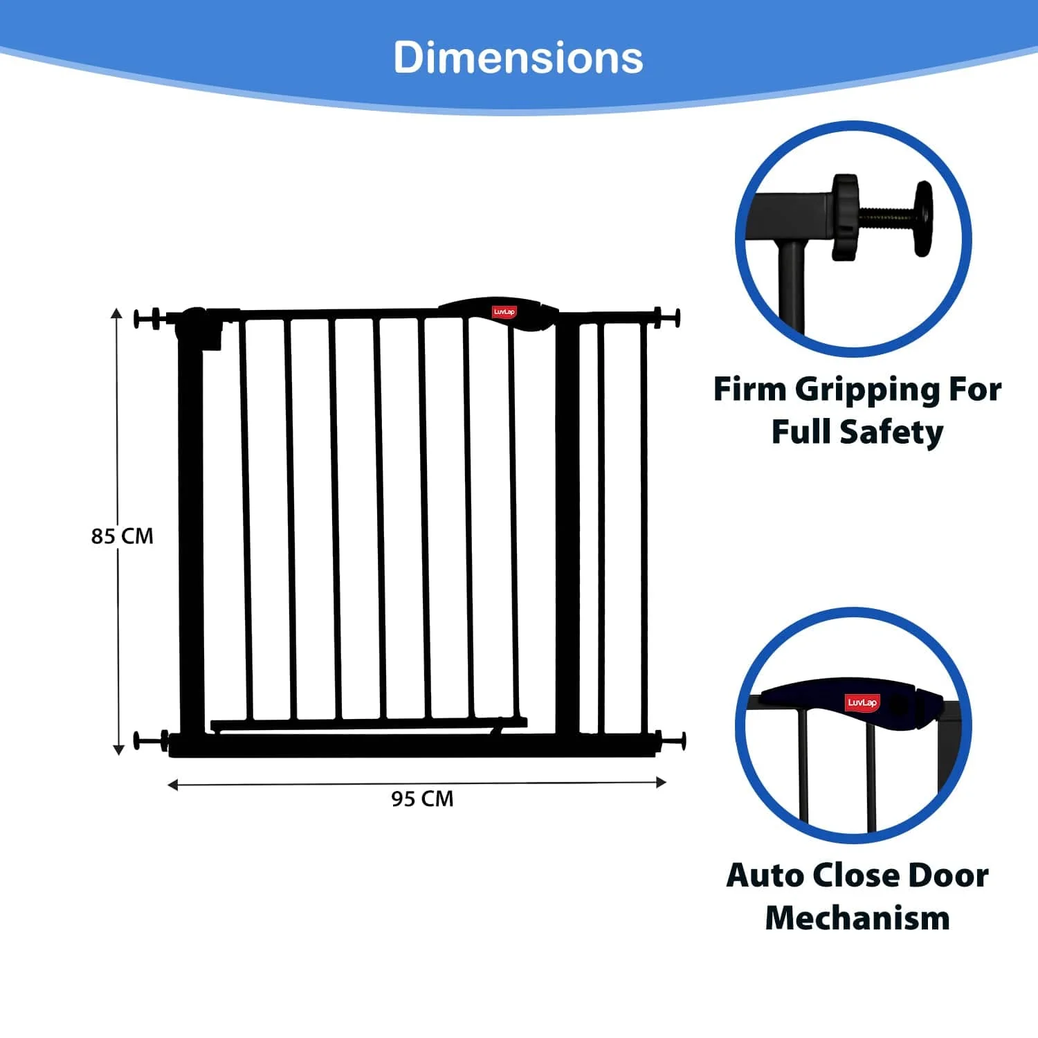 Indoor Baby Safety Gate Size 86 to 95 cm Wide, Black - Image 5