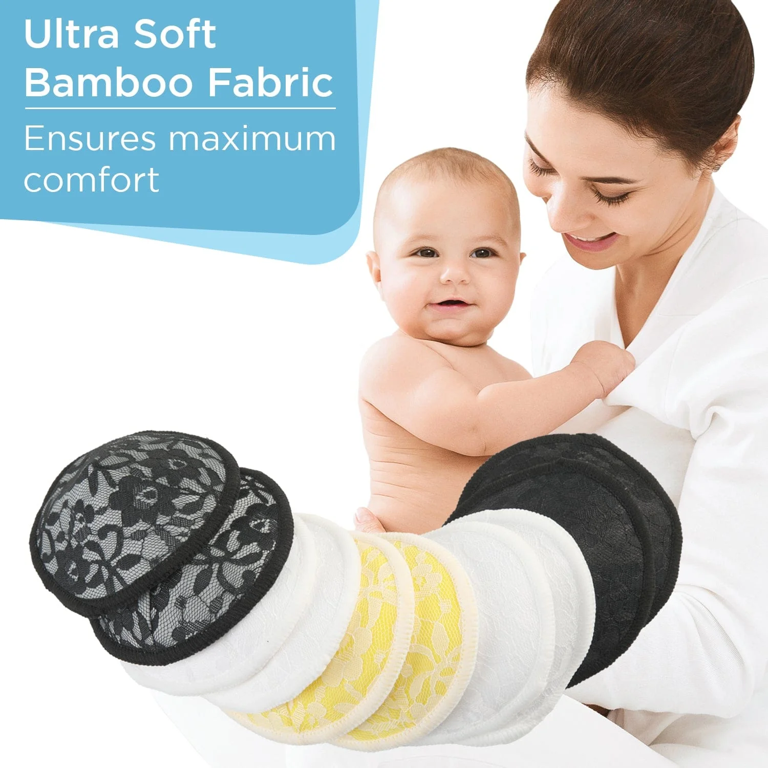 Natural Bamboo Washable Nursing Breast Pads with Lace, 10Pc - Image 7