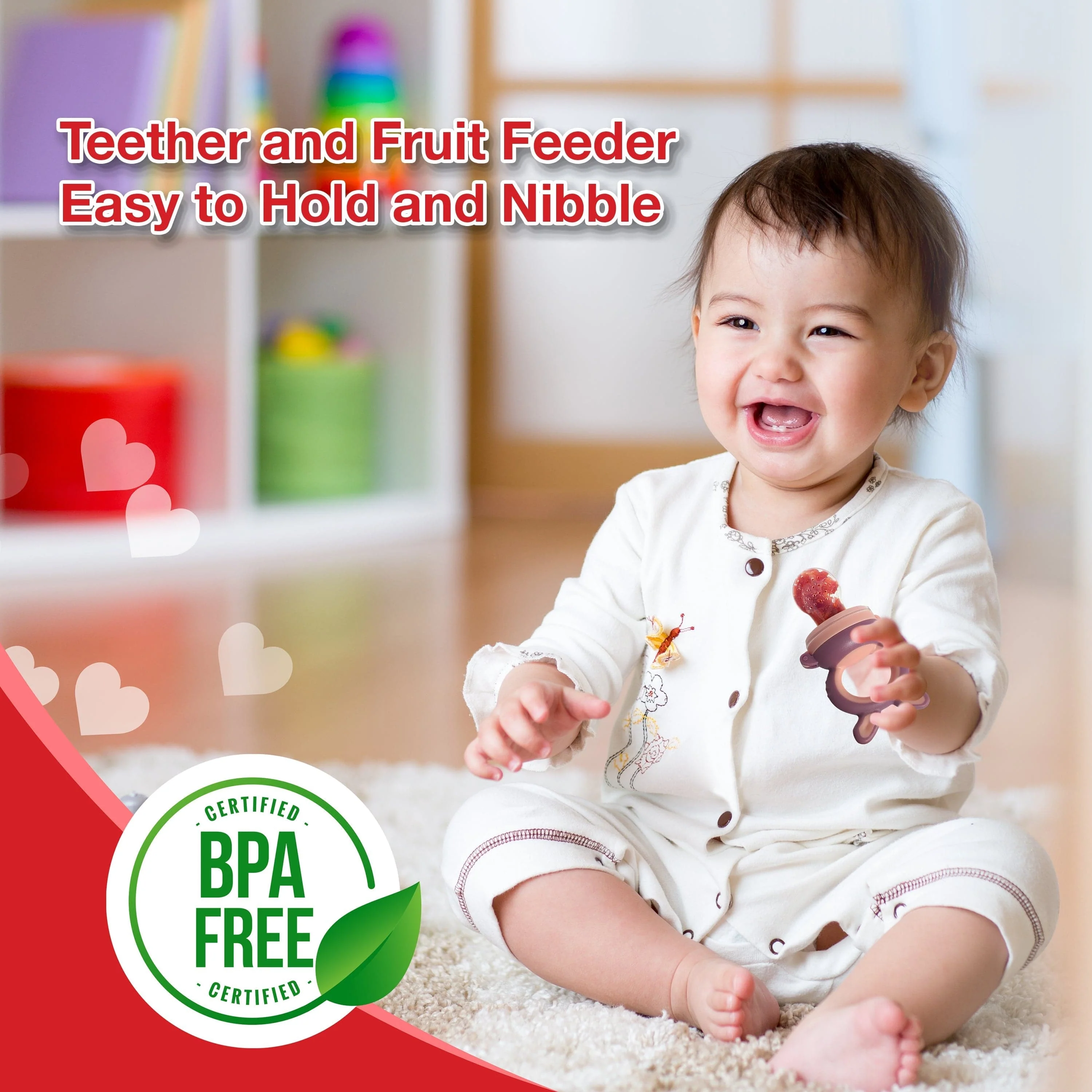 Silicone Food/Fruit Nibbler/Teether, Violet & Pink - Image 3