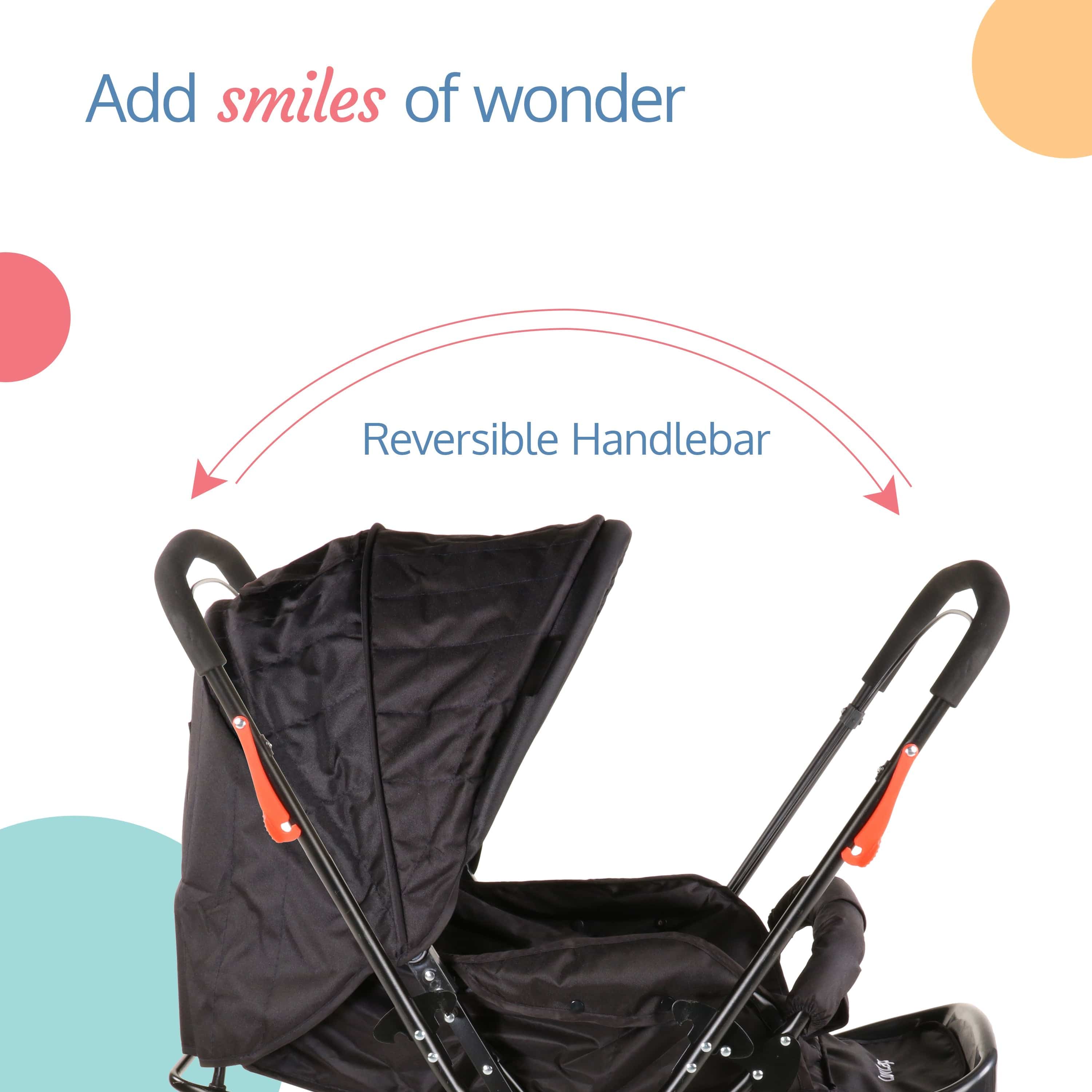 Starshine Baby Stroller/Pram for 0 to 3 Years, New Born/Toddler/Kid, Lightweight, Adjustable backrest, 360° Swivel Wheel, Large Storage Basket, Reversible Handlebar (Black) - Image 3