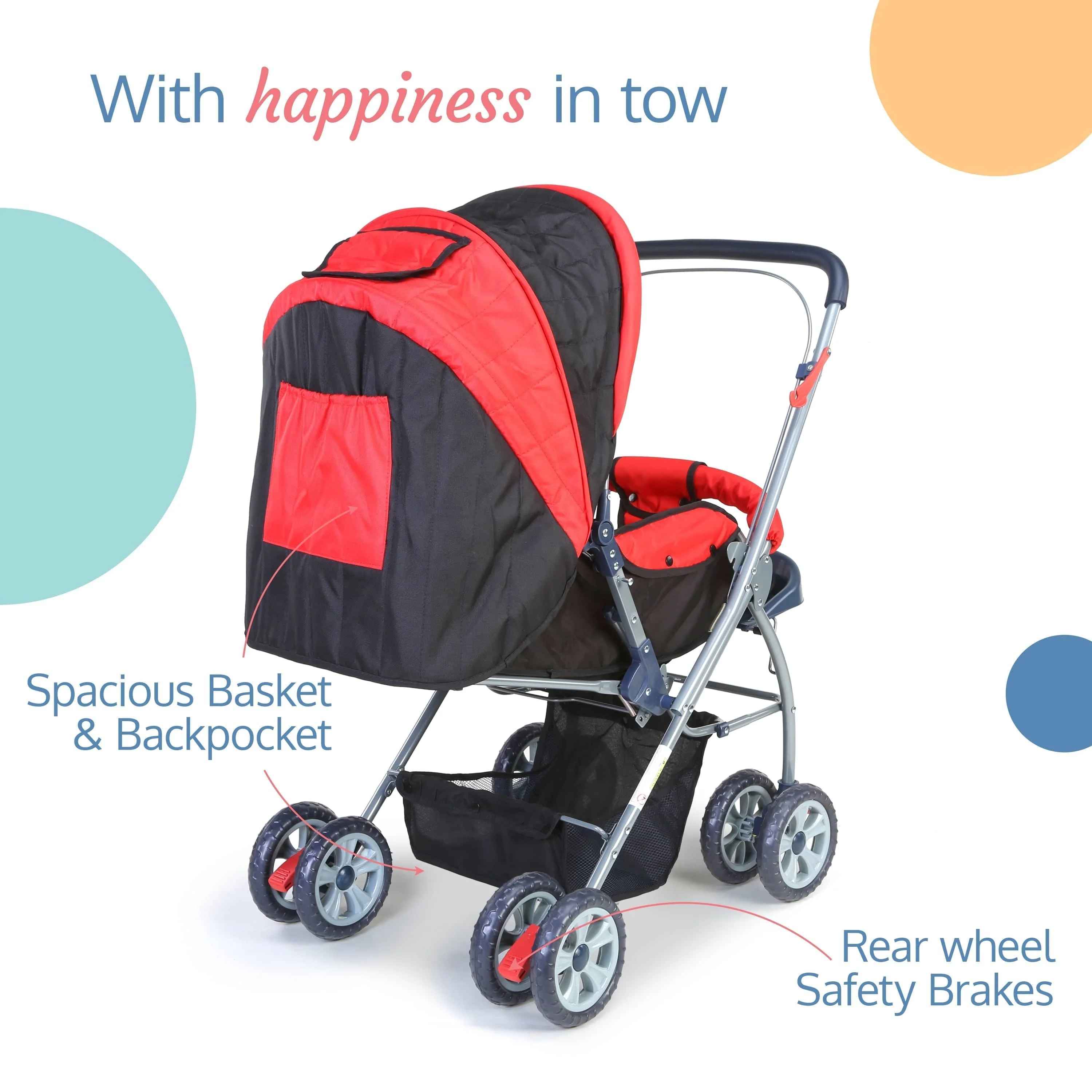 Starshine Baby Stroller/Pram for 0 to 3 Years, New Born/Toddler/Kid, Lightweight, Adjustable backrest, 360° Swivel Wheel, Large Storage Basket, Reversible Handlebar (Red) - Image 6
