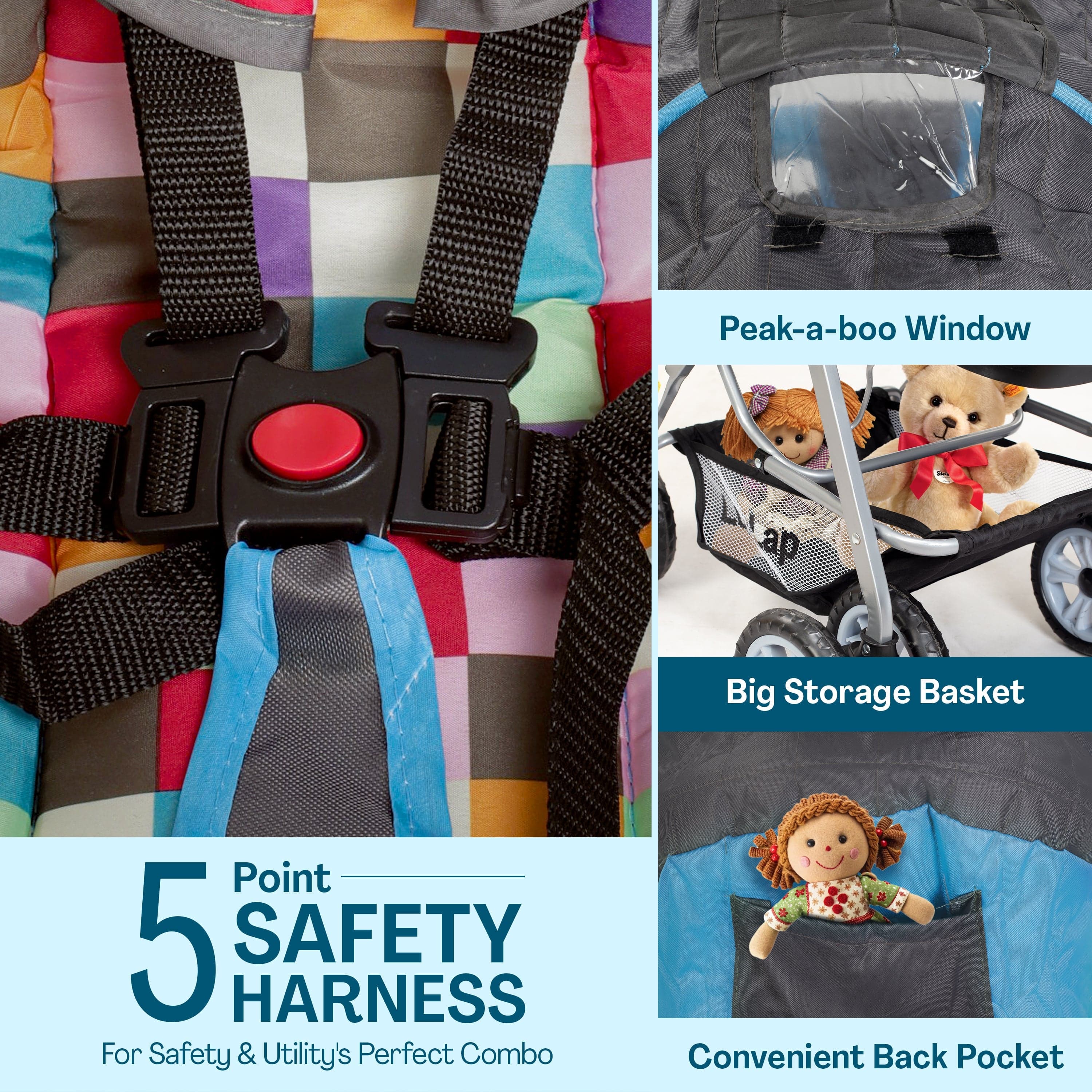 Sunshine Stroller/Pram, Easy Fold, for Newborn Baby/Kids, 0-3 Years (Teal) - Image 16