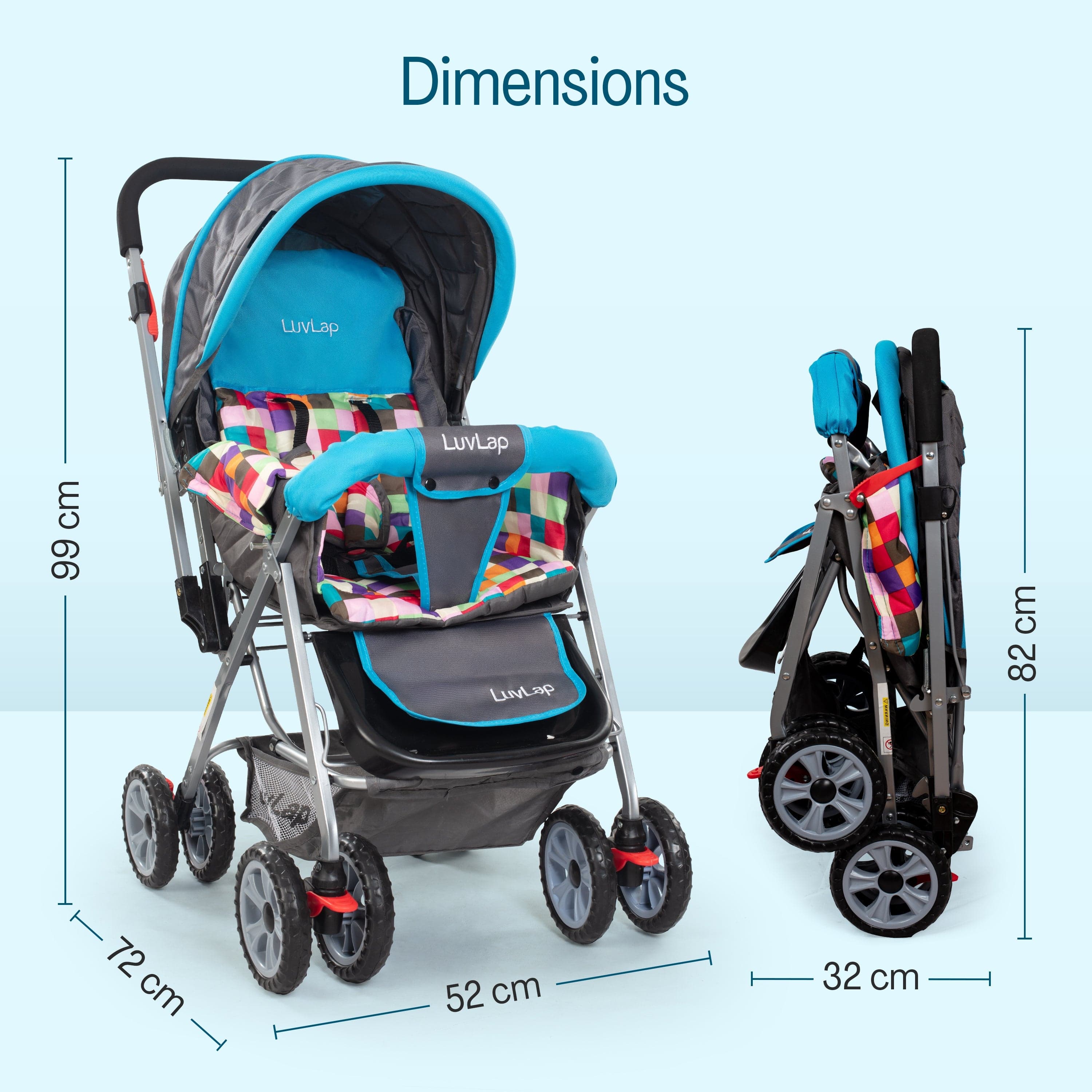 Sunshine Stroller/Pram, Easy Fold, for Newborn Baby/Kids, 0-3 Years (Teal) - Image 19