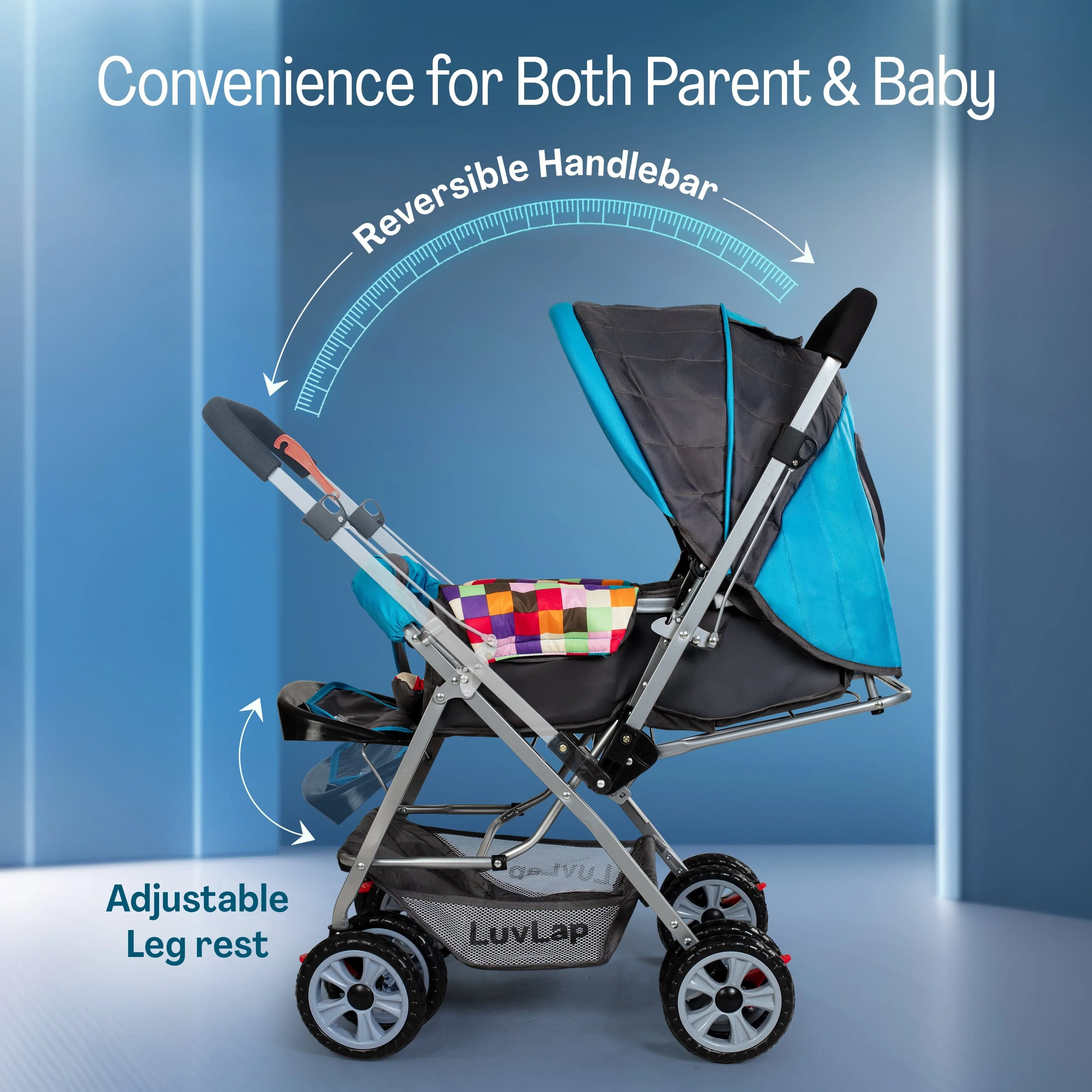 Sunshine Stroller/Pram, Easy Fold, for Newborn Baby/Kids, 0-3 Years (Teal) - Image 3
