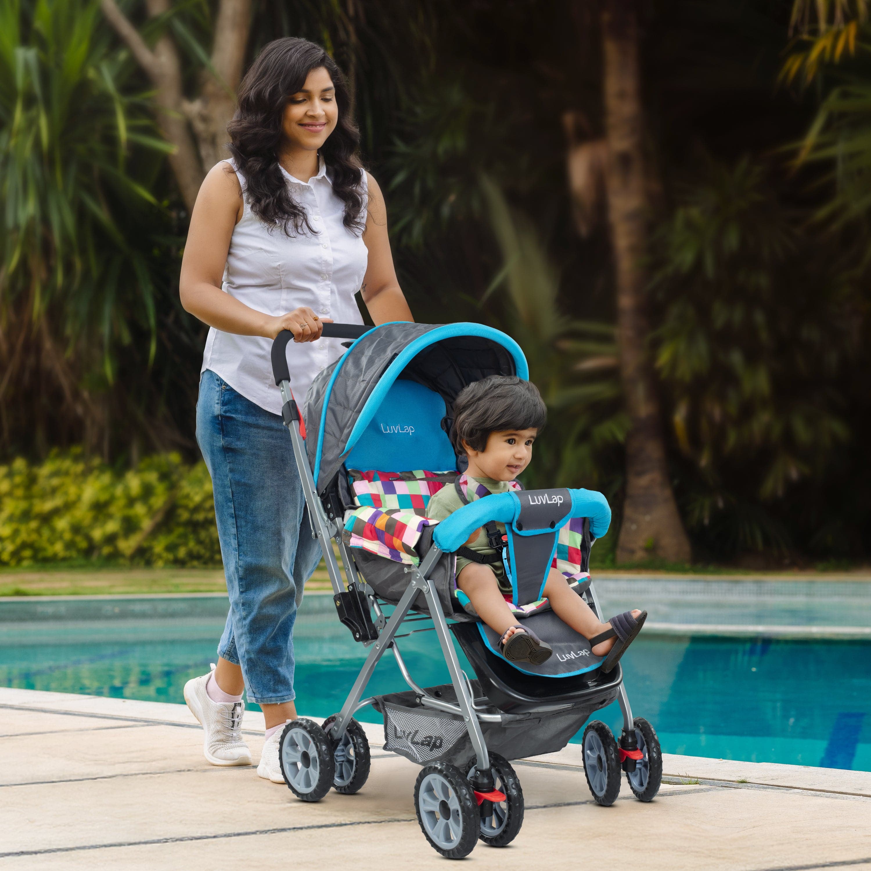 Sunshine Stroller/Pram, Easy Fold, for Newborn Baby/Kids, 0-3 Years (Teal) - Image 7