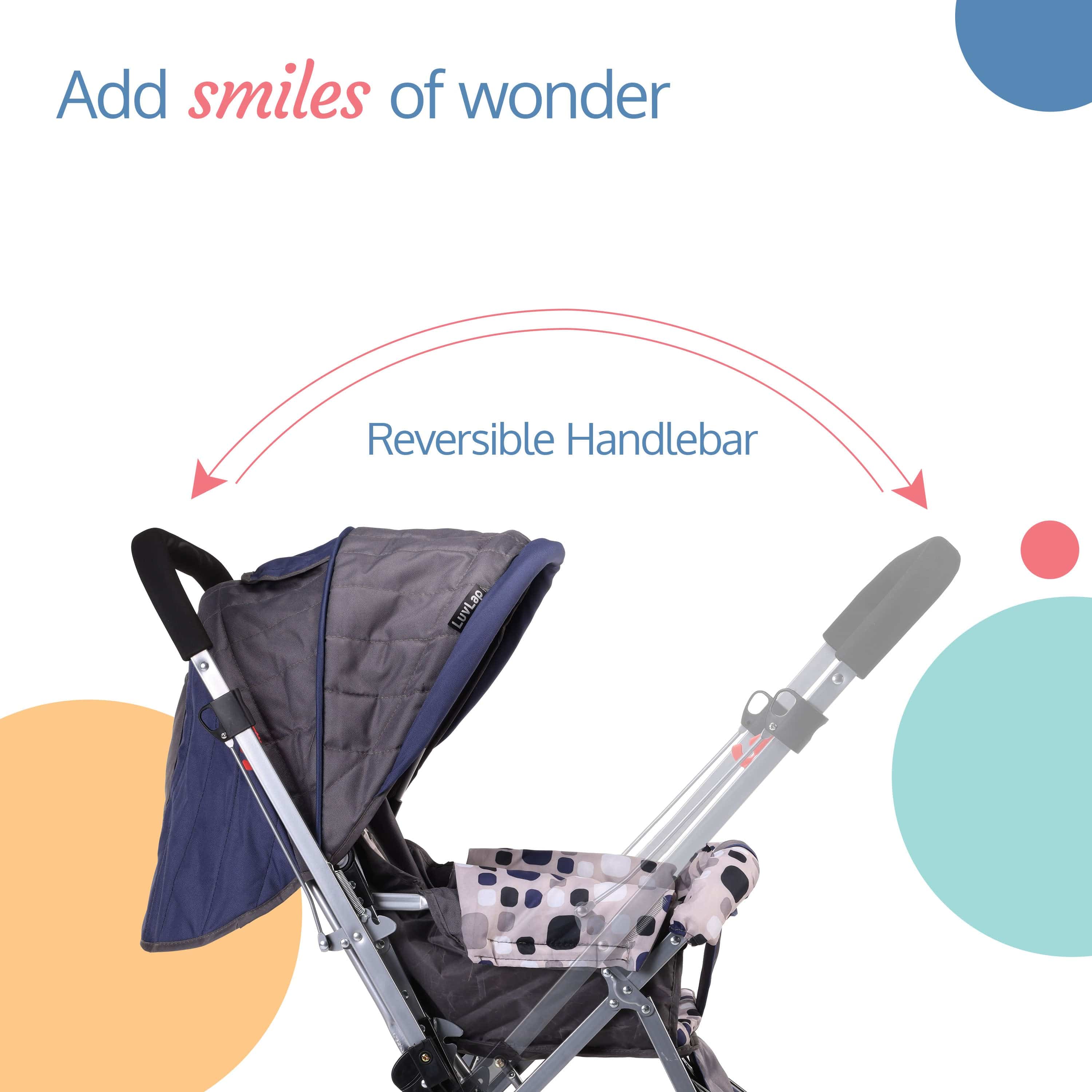 Sunshine Baby Stroller/Pram for 0 to 3 Years, New Born/Toddler/Kid, 5 Point Safety Harness, Adjustable backrest, 360° Swivel Wheel, Large Storage Basket, Reversible Handlebar(Navy Blue) - Image 3